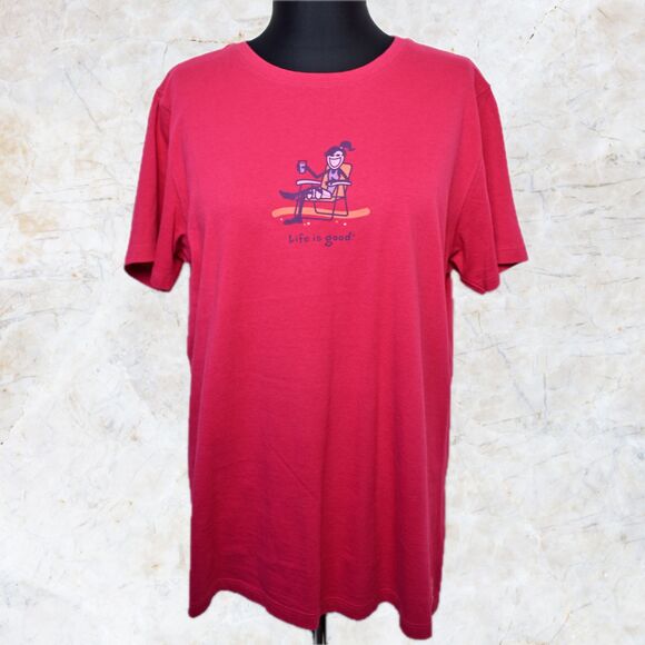 Life Is Good Camp Chair Drink Up Relax Fuchsia Short Sleeve T-Shirt-Women's M - Picture 2 of 7